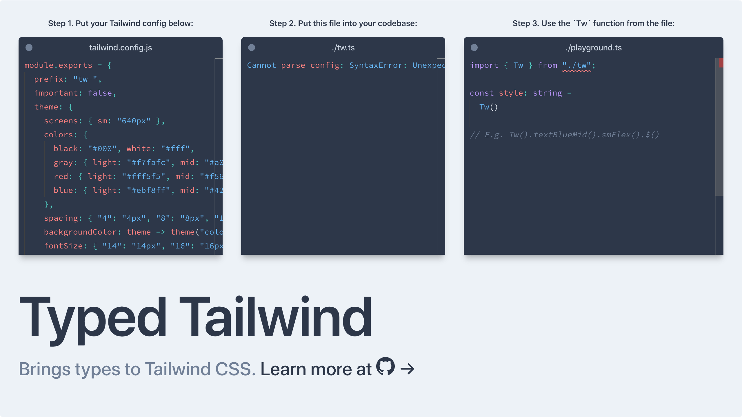 Typed Tailwind landing page